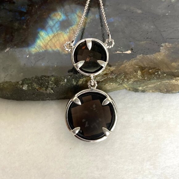 Sterling Silver SGL 925 India Faceted Round Smoky Quartz Pendant Necklace 18" - Picture 7 of 16